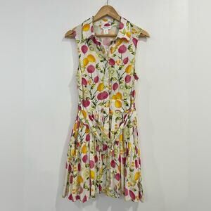 NWOT Cynthia Rowley Dress 6 Fruit Print Sleeveless Belted Linen Blend